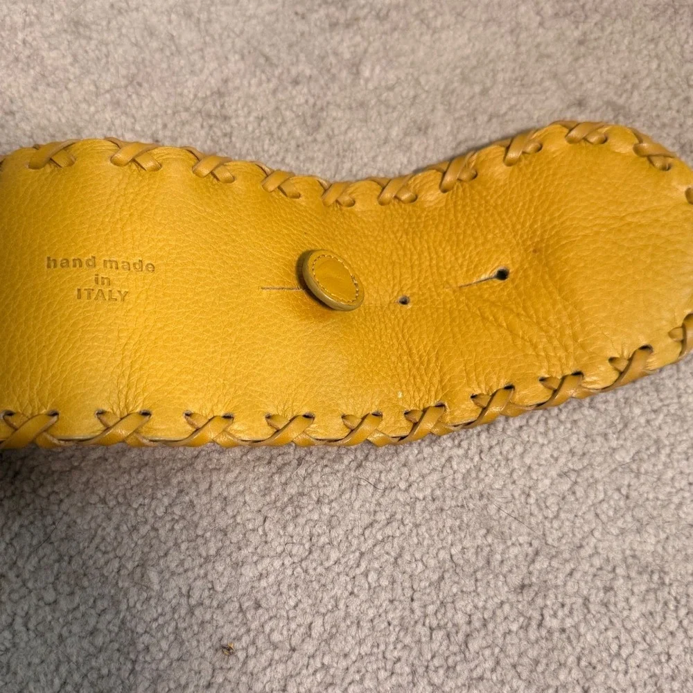 Vtg Randell Dodge Yellow Leather Whipstitch Wide Waist Belt  Made In Italy Boho